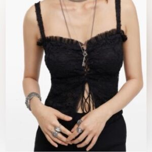 Zara Limited Edition Lace Camisole Top Lace Up Front Size M Black